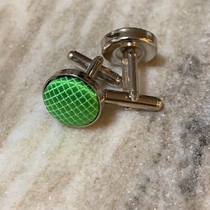 Solid Green Round Cloth Cuff Links